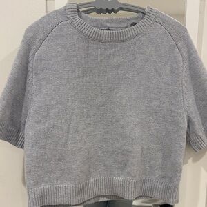Abercrombie & Fitch Light Gray and blue Women's Crew Neck Shor Sleeve Sweater